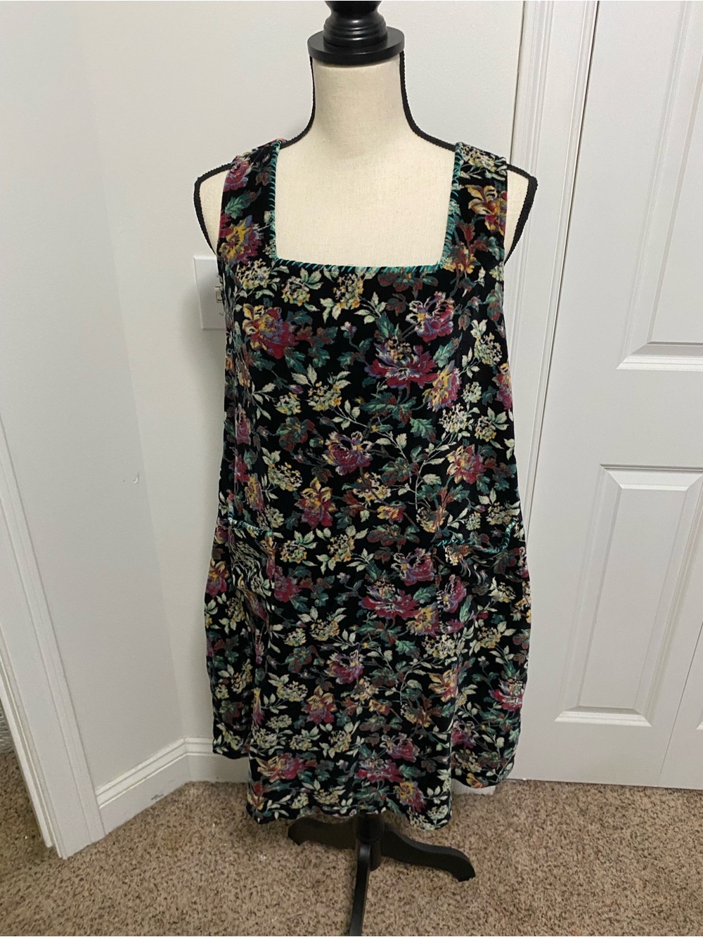 April Cornell Teal-Lined Floral Velvet Dress Oversized